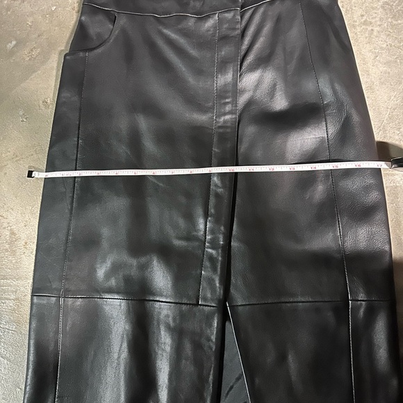 NWT All Saints Black Leather Midi Skirt w/ angular slit, pockets & front zipper - Picture 9 of 13